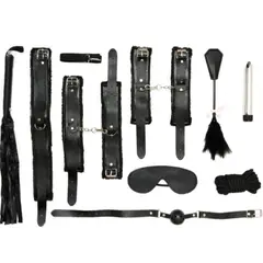 GENERICO - Kit erótico Bondage Sado sexual 9 piezas Negro BDSM parejas