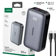 UGREEN - Mini Power Bank de 30W 10.000 mAh con 2 Puertos USB C+A Carga Rápida