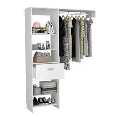 RTA DESIGN - Closet Delhi 150, Blanco Duqueza, Con Tres Entrepaños y Un Tubo Para Colgar Ropa ZF