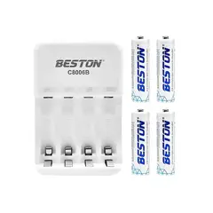 GENERICO - Cargador de Pilas BESTON C8006B + 4 Baterías AA Recargables 1500mAh USB