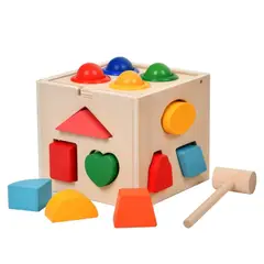 GENERICO - Cubo madera juguete estimulacion bebes figuras encajables y martillo