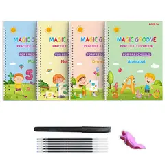 ZOCOCIO - Set 4 Libros Magicos De Aprendizaje Reutilizable Caligrafico