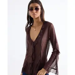 SEVEN SEVEN - Blusa Malla Drapeada Boleros Frontales Para Mujer Café