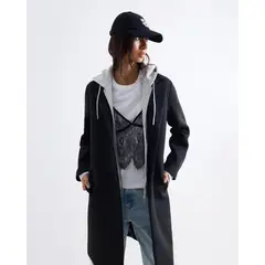 SEVEN SEVEN - Abrigo Doble Prenda Con Capota Para Mujer Negro