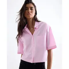 SEVEN SEVEN - Camisa Cropped Rayas Manga Corta Para Mujer Rosado