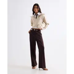 SEVEN SEVEN - Pantalón Wide Leg Con Pasadores Para Mujer Café
