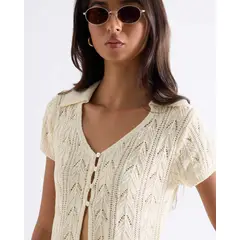 SEVEN SEVEN - Camiseta Cuello V Corta Para Mujer Crema
