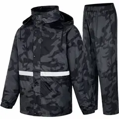 ONE PIXEL - Chaqueta Pantalón Impermeable Camuflado Con Capota Negro