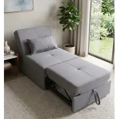 GENERICO - Poltrona Sofá Cama Alemán Tela Gris Amigable Mascotas Individual 3 Posiciones