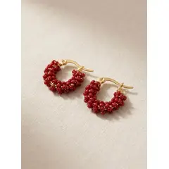 FRIOLENTA - Candongas Rojas en Mostacilla Aretes Tejidos a Mano