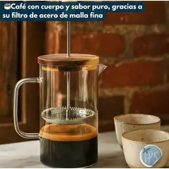 GENERICO - Cafetera Prensa Francesa Cafe En Vidrio Borosilicato 300ml madera