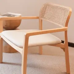 GENERICO - Silla Moss Caliu en Madera con Espaldar en Mimbre y Asiento Tapizado
