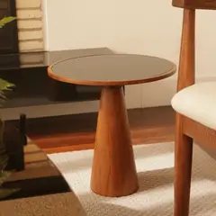 GENERICO - Mesa Auxiliar Velur Caliu en Madera con Cubierta de Vidrio