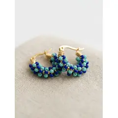FRIOLENTA - Candongas en Mostacilla Aretes Tejidos a Mano - Azules