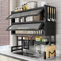 GENERICO - Escurridor de Platos Doble Nivel con Tapa para Gabinete Cocina