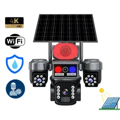 AMERICAN GENERICS - Cámara De Seguridad Con Panel Solar Triple Lente WIFI Alarma Nocturna Movimiento Micro SD