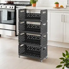 JO - Organizador 4 Niveles Con Ruedas Multiuso para Cocina Baño Dormitorio Oficina Estable y Resistente
