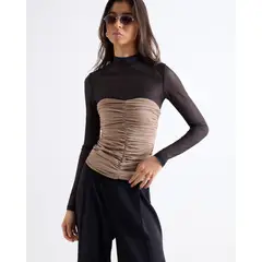 SEVEN SEVEN - Blusa Strapless Con Torsión Para Mujer Camel