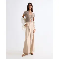 SEVEN SEVEN - Pantalón Sastrero Encauchado Para Mujer Beige