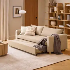 SOFA MARKET - Sofa Cama Cajon Dominica 3 Puestos Tela Beige
