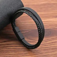 GENERICO - Pulsera de Cuero Trenzado con Cierre Magnético Urbana