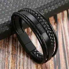 GENERICO - Pulsera de Cuero Trenzado con Cierre Magnético Urbana