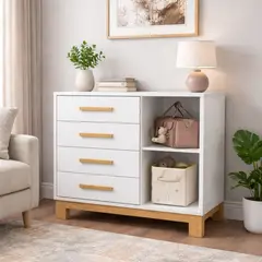 MUEBLES 2020 - Cómoda 4 cajones Slim Blanco/Almendra