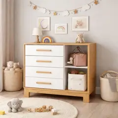 MUEBLES 2020 - Cómoda 4 cajones Slim - Almendra/Blanco