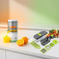 007PLUS - Combo Exprimidor Eléctrico USB + Cortador de Verduras 15 en 1