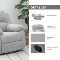 ELITE LIVING - SILLA RECLINABLE BROOKLYN 1P MECEDORA MICROFIBRA PLATA