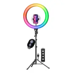 GENERICO - COMBO ARO DE LUZ RGB 33 CM CON CONTROL / SOPORTE DE 1 CELULAR / TRIPODE 2.1MTRS