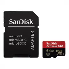 SANDISK - Memoria Micro SD 64GB Extreme PRO 200MBs A2 V30 U3 4K UHD GoPro Drone + Adaptador SD
