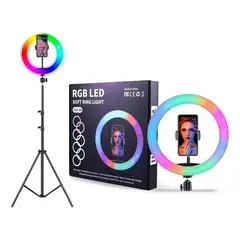 GENERICO - COMBO ARO DE LUZ RGB 45 CM CON CONTROL / SOPORTE DE 1 CELULAR / TRIPODE 2.1MTRS