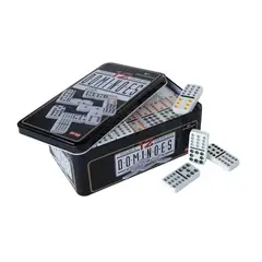 AFM - Domino Doble doce 91 piezas 6 a 10 jugadores caja metálica puntos en colores para mayor diferencia