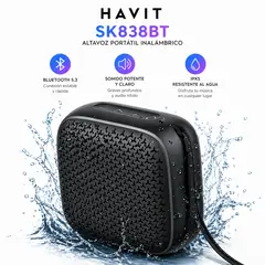 HAVIT - Parlante Resisten al Agua,Bluetooth TF Card, Puerto Aux 3.5M, Negro