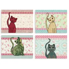 POR EJEMPLO DISEÑO Y DECORACION - 4 Individuales de Mesa Gatos Vintage