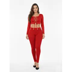 VIA7 - Estilo y Definición Leggins con Pretina de Ojaletes Metálicos