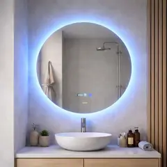 GENERICO - Espejo Redondo LED con reloj Digital Dimerizable Aura 70x70