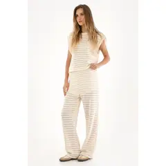 TOPMARK - Pantalón tejido de tiro alto crudo para mujer