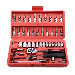 OEM - Juego De Copas X 46 Piezas Mecanica Automotriz Ratchet 1/4 Color Rojo