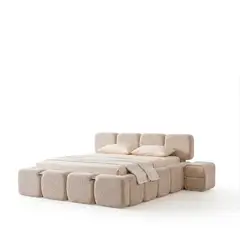 GENERICO - Cama Moderna TRONO tamaño Queen 160x190 Color Beige