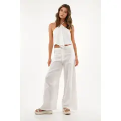 TENNIS - Pantalón bota amplia con detalles en ojalillo para mujer