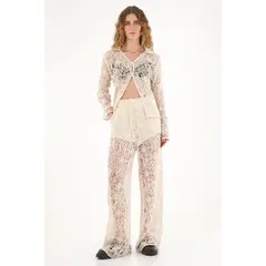 TENNIS - Pantalón Wide Leg en encaje crudo para mujer