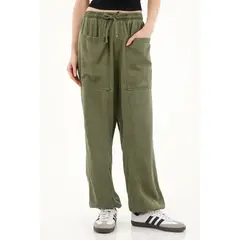 TOPMARK - Pantalón oversize con pretina elástica verde para mujer