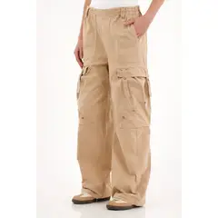 TOPMARK - Pantalón cargo tiro alto crudo para mujer