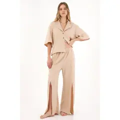 TOPMARK - Pantalón tejido de bota recta café para mujer