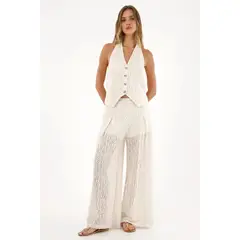 TOPMARK - Pantalón oversize tejido crudo para mujer