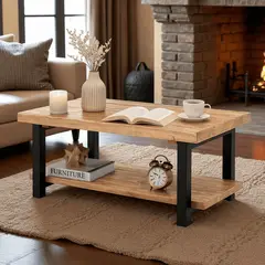 GENERICO - Mesa de centro rustica en madera natural vintage color natural