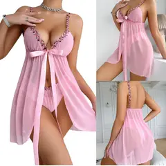 GENERICO - Conjunto Lencería Sexy Babydoll Pijama Suave M Rosado