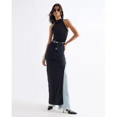 SEVEN SEVEN - Vestido Largo Ajustado Cuello Halter Para Mujer Negro